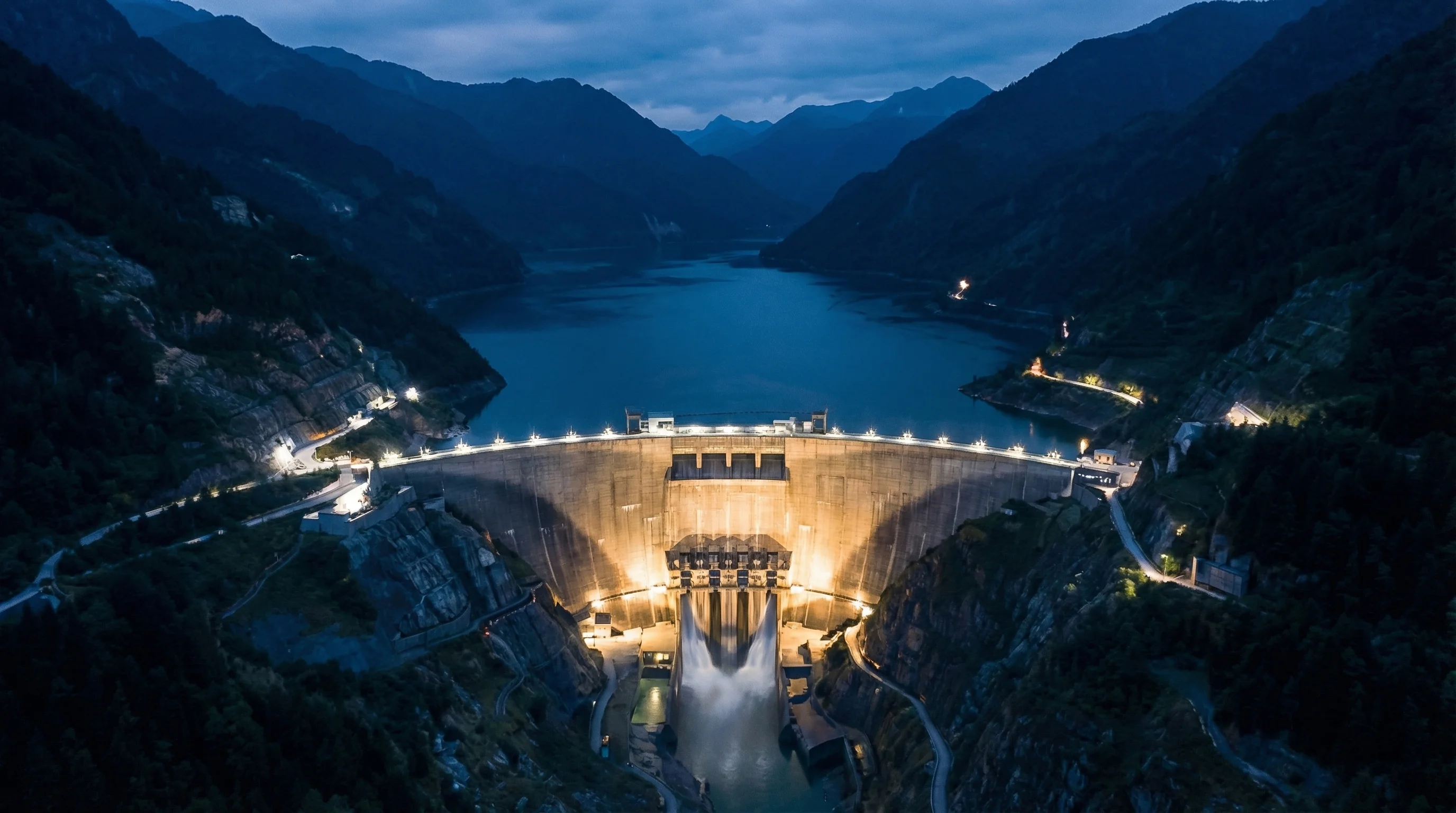 Hydroelectric dam at night