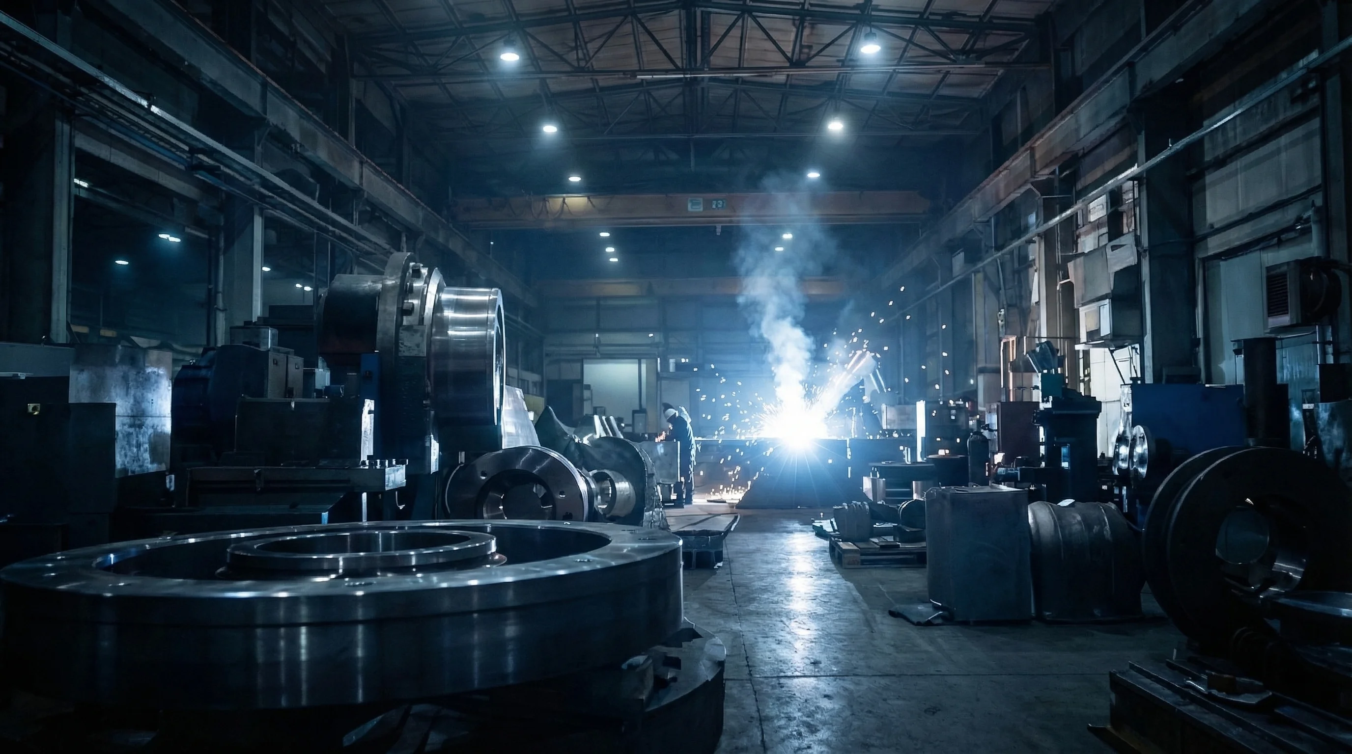 Factory floor with welding sparks