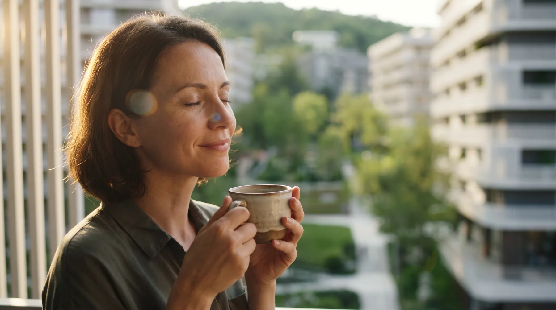 Balkon, první kafe